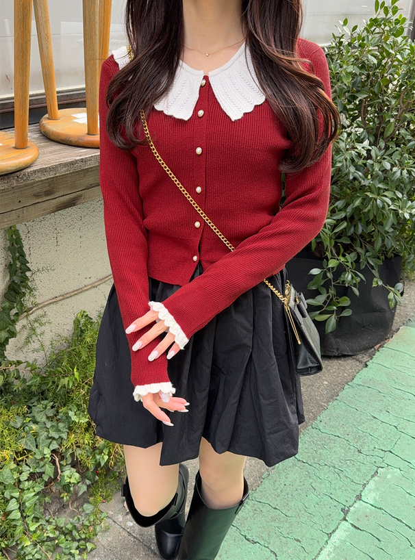 フリルリブニットカーディガン