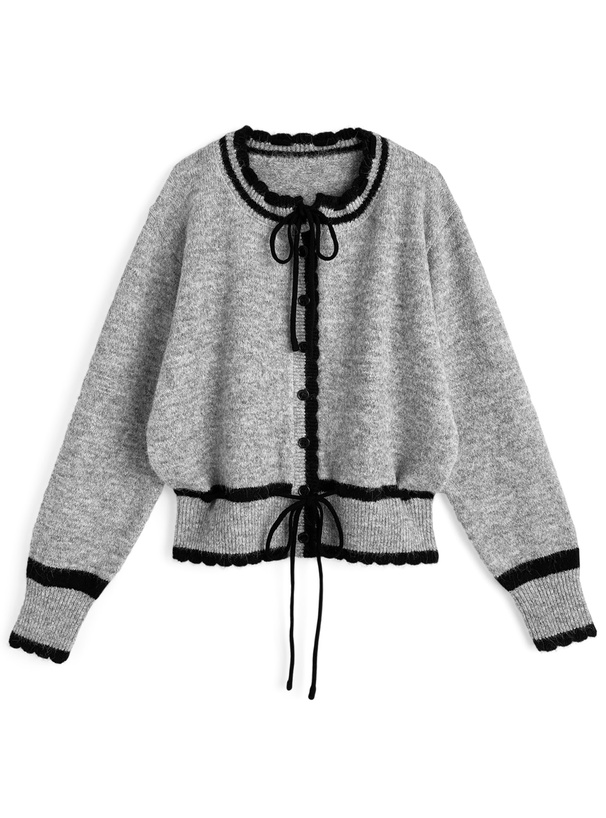 配色スカラップリボンニットカーディガン[tu1913]