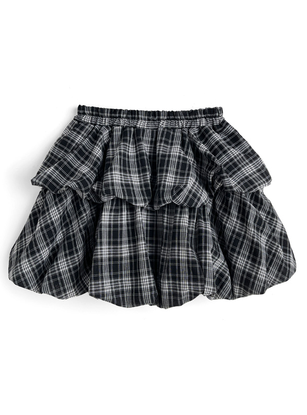 インパン裏地付きチェック柄ティアードバルーンミニスカート[tu1916]