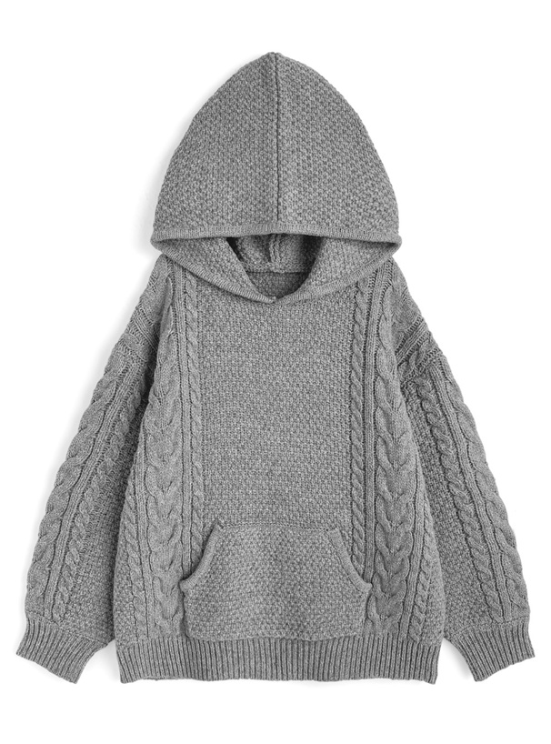 ケーブル編みニットパーカー