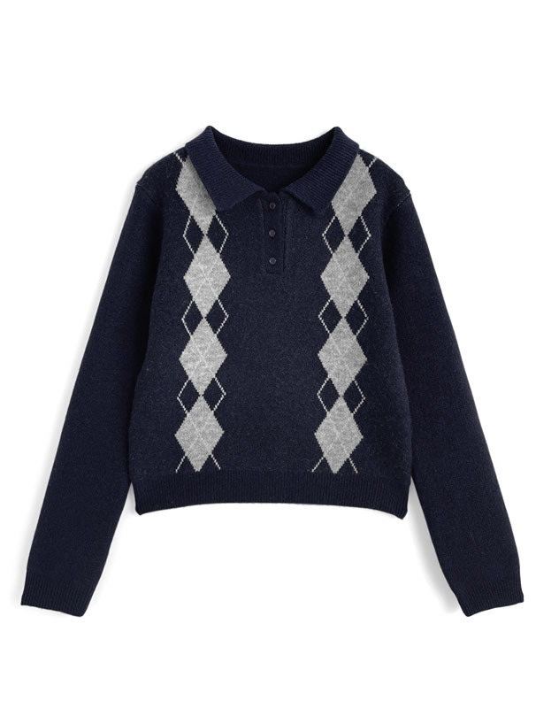 【77circa】ジップアップアーガイル柄ニット 77circa】ジップアップアーガイル柄ニット