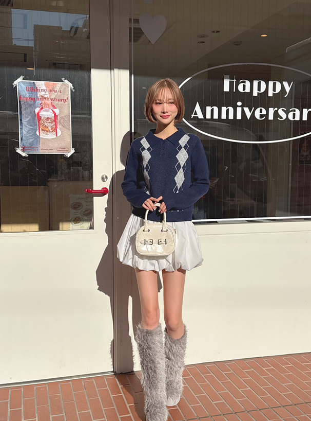 アーガイル柄ニットトップス