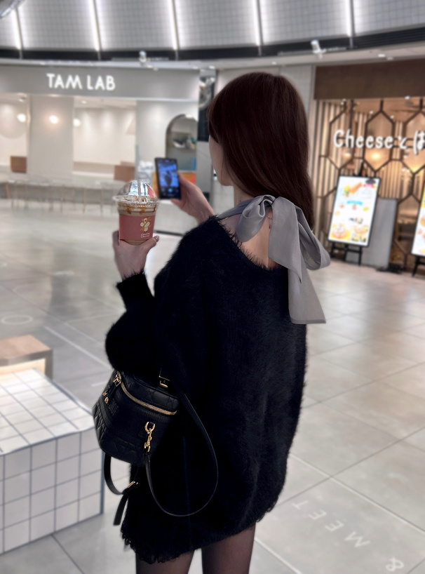 マルチWayリボン付きシャギーニットミニワンピース