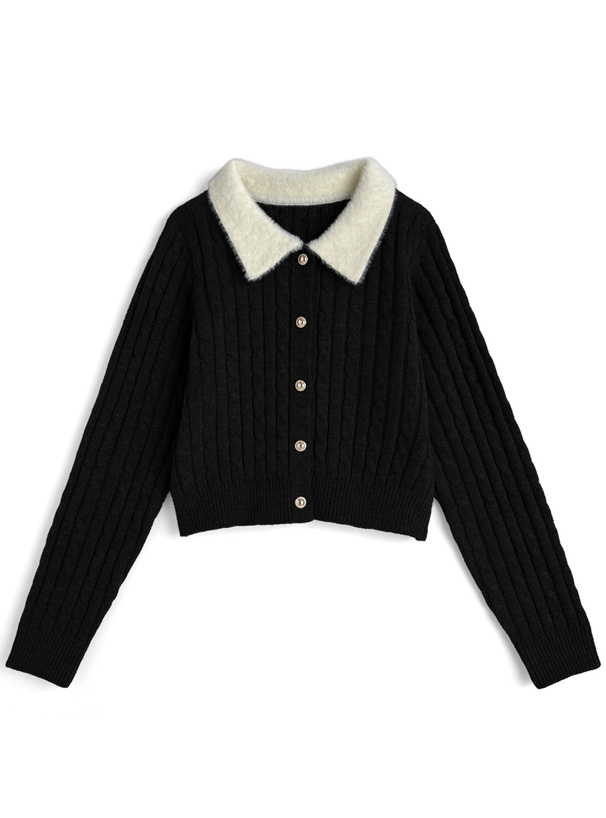 シャギーカラーケーブル編みニットカーディガン