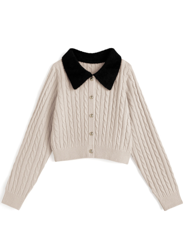 シャギーカラーケーブル編みニットカーディガン[tu1933] | レディース