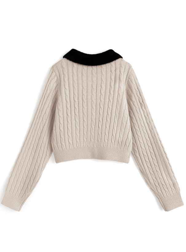 シャギーカラーケーブル編みニットカーディガン