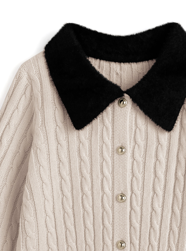 シャギーカラーケーブル編みニットカーディガン[tu1933] | レディース