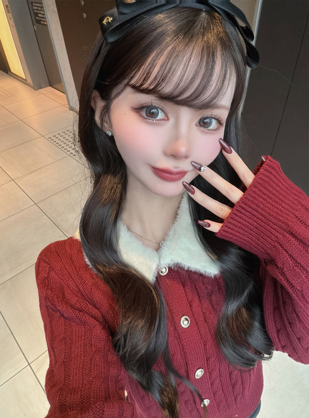 シャギーカラーケーブル編みニットカーディガン