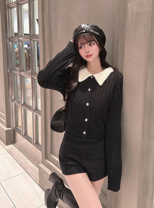 シャギーカラーケーブル編みニットカーディガン[tu1933] | レディース