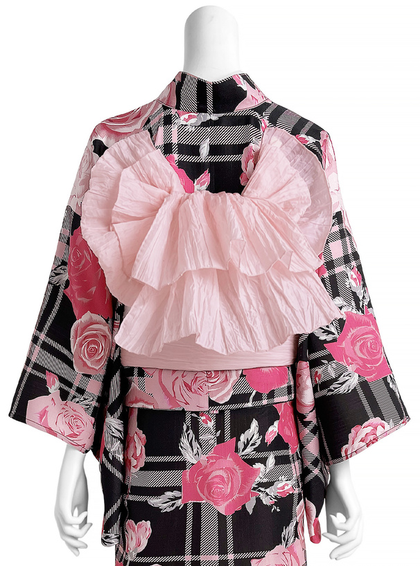 バラ柄チェック2部式浴衣セット