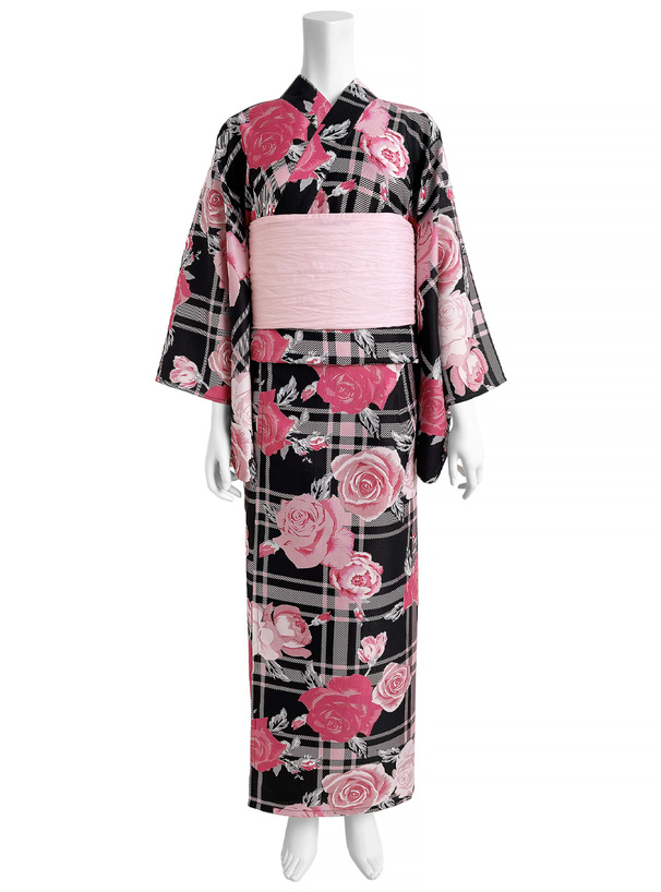 バラ柄チェック2部式浴衣セット