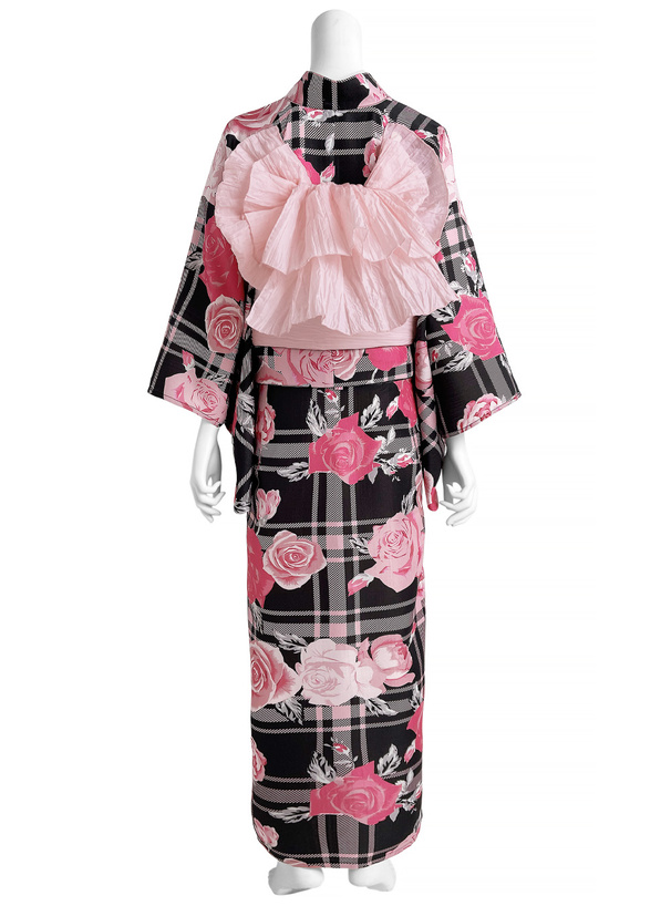 バラ柄チェック2部式浴衣セット