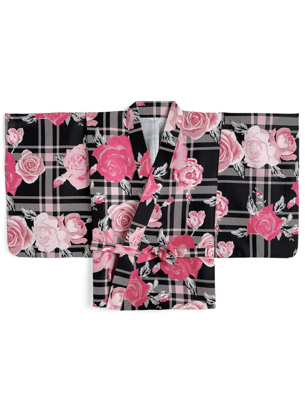 バラ柄チェック2部式浴衣セット