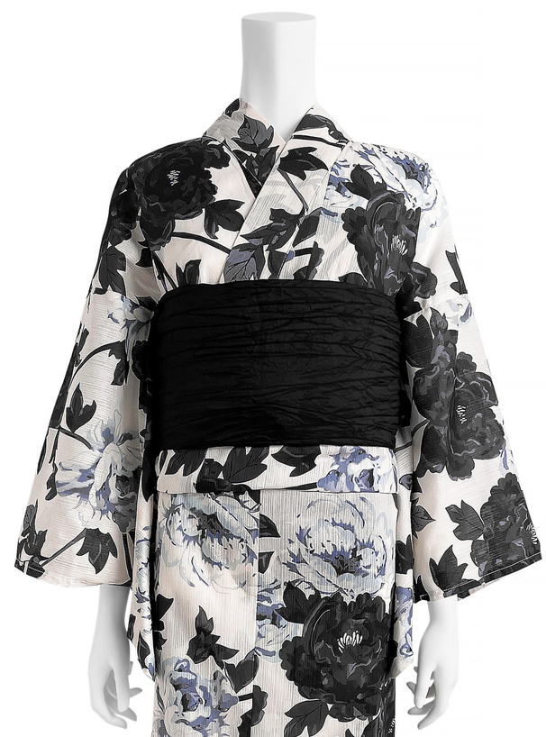 モノトーン牡丹花柄浴衣セット