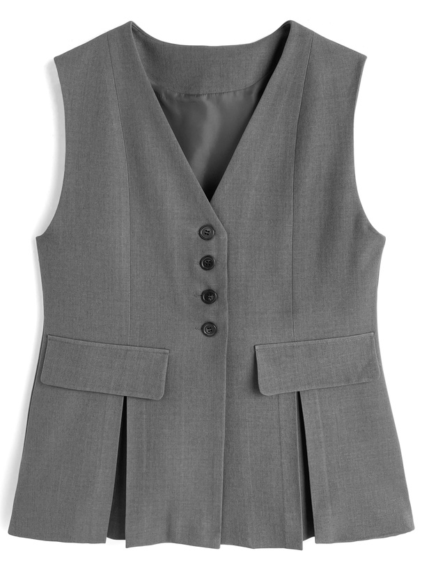 Vネックプリーツジレ