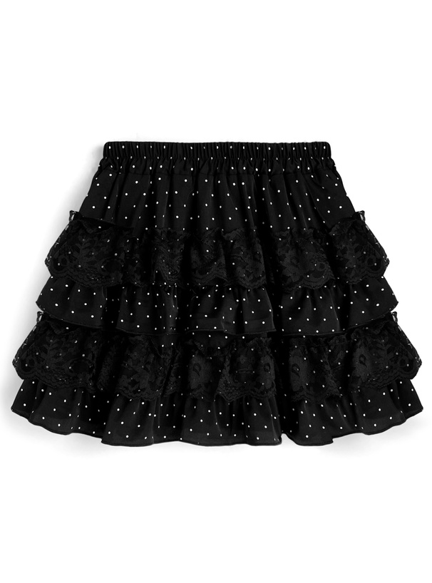 インパン裏地付きドット柄レースティアードフリルミニスカート[tu1956]
