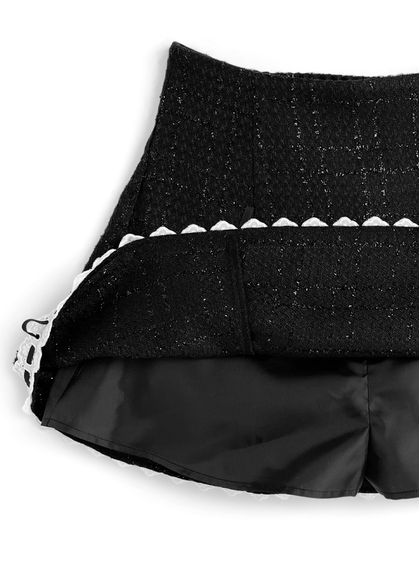 ラメツイードレースジャケット×レースフレアミニスカートセットアップ