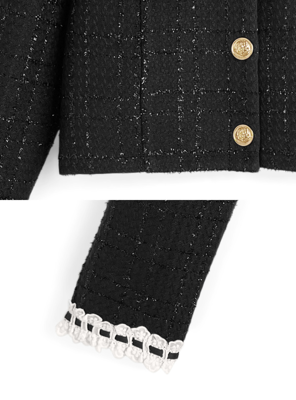 ラメツイードレースジャケット×レースフレアミニスカートセットアップ