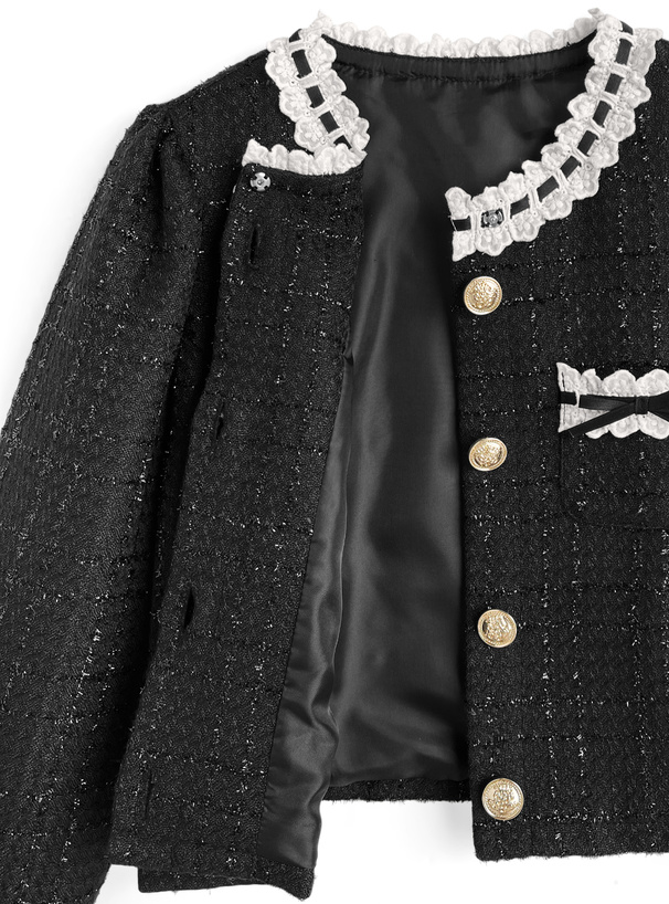 ラメツイードレースジャケット×レースフレアミニスカートセットアップ