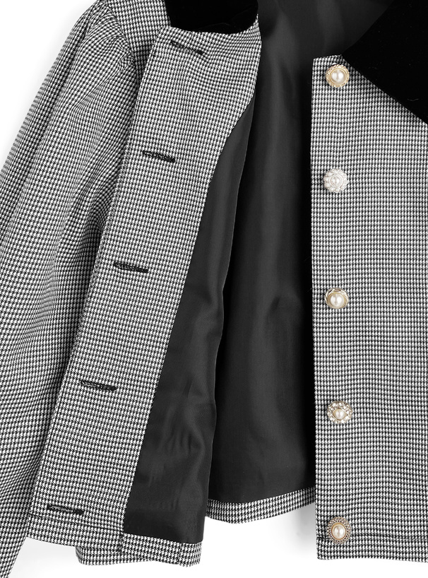 千鳥柄アソートボタンブラウス×プリーツフリルミニスカートセットアップ