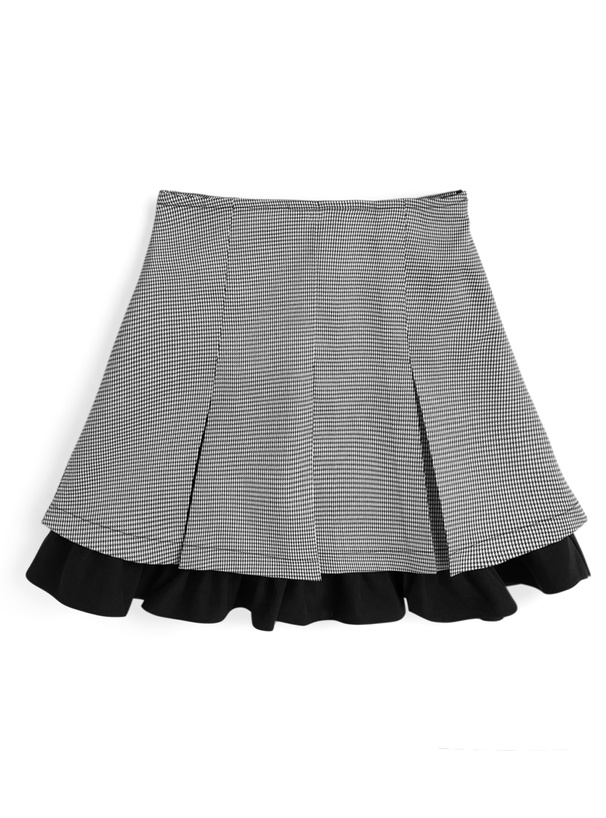 千鳥柄アソートボタンブラウス×プリーツフリルミニスカート