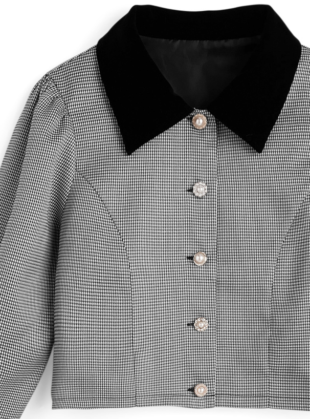 千鳥柄アソートボタンブラウス×プリーツフリルミニスカートセットアップ