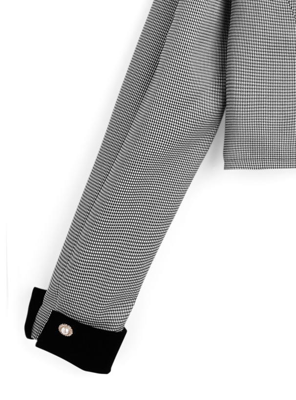 千鳥柄アソートボタンブラウス×プリーツフリルミニスカートセットアップ