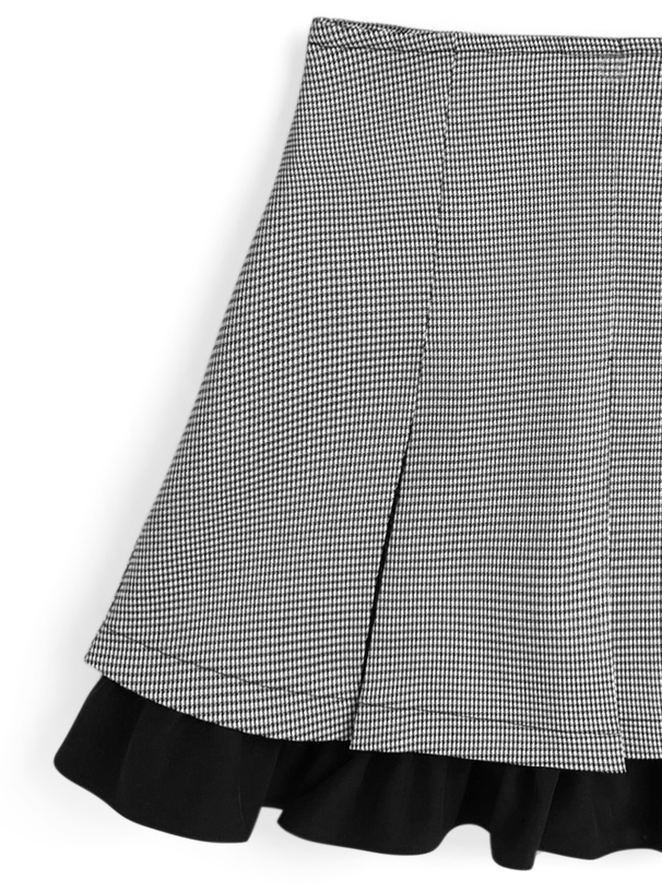 千鳥柄アソートボタンブラウス×プリーツフリルミニスカートセットアップ