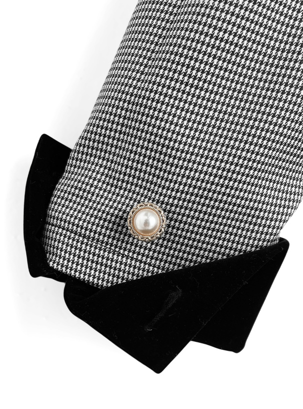 千鳥柄アソートボタンブラウス×プリーツフリルミニスカートセットアップ