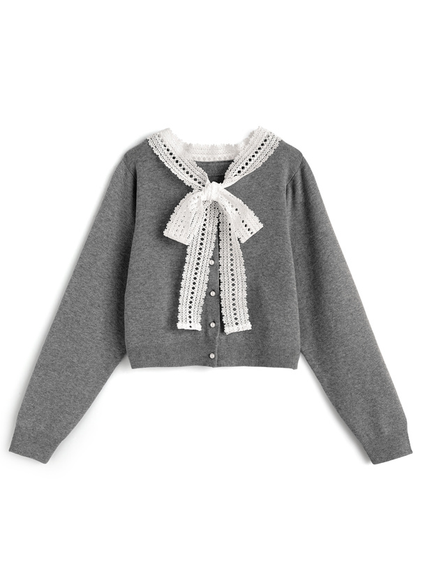 レースボウタイニットカーディガン