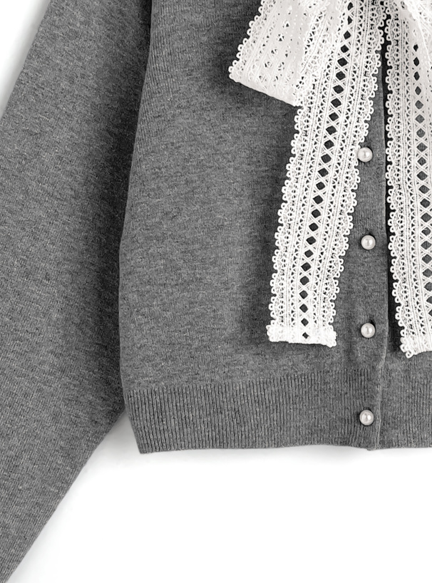 レースボウタイニットカーディガン