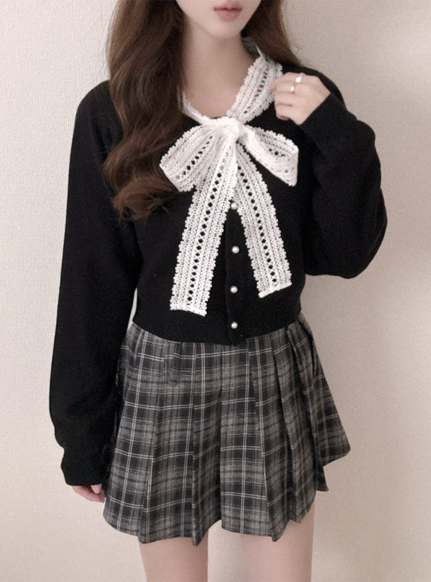 レースボウタイニットカーディガン[tu1965] | レディースファッション