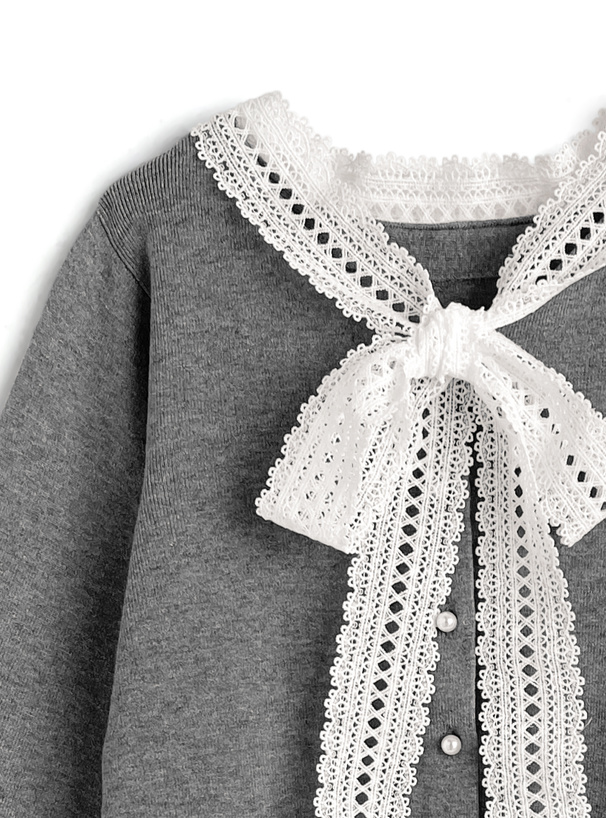 レースボウタイニットカーディガン