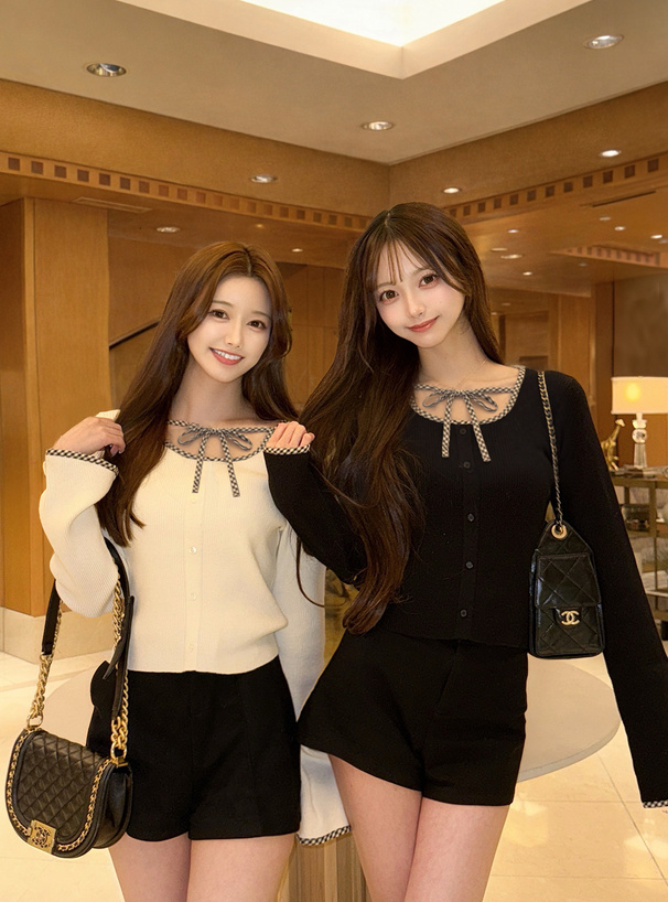 チェック柄パイピングリボンニットトップス[tu1967] | レディース