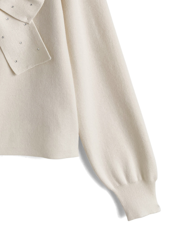 ラインストーンビッグリボンニットトップス