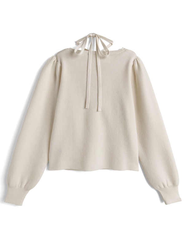 ラインストーンビッグリボンニットトップス