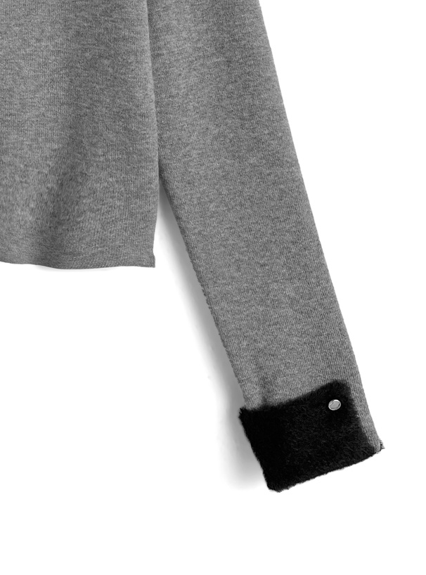 シャギーカラー配色ハーフジップニットトップス