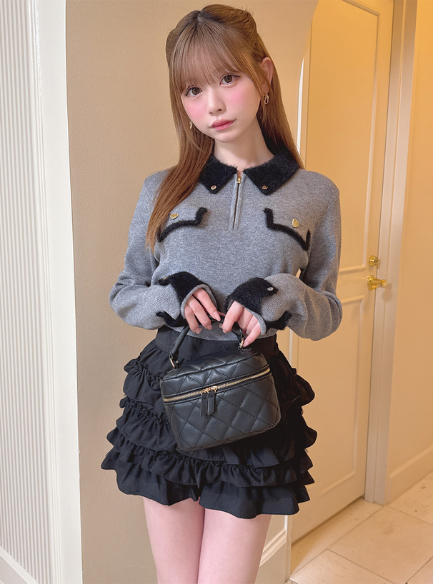 シャギーカラー配色ハーフジップニットトップス[tu1969] | レディース