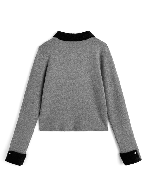 シャギーカラー配色ハーフジップニットトップス