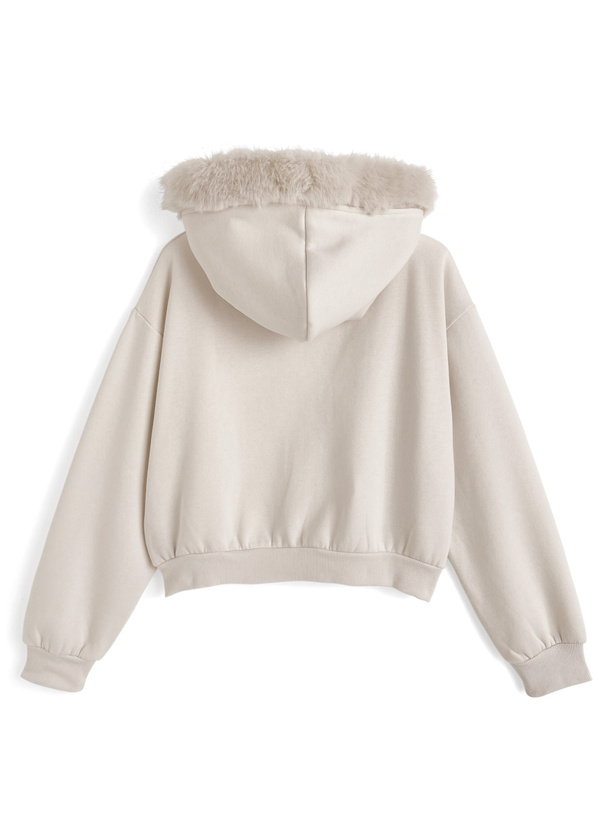 ファーフードロゴ刺繍スウェットパーカー