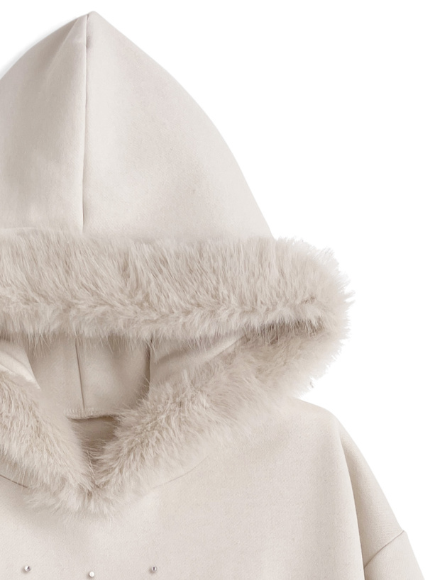 ファーフードロゴ刺繍スウェットパーカー