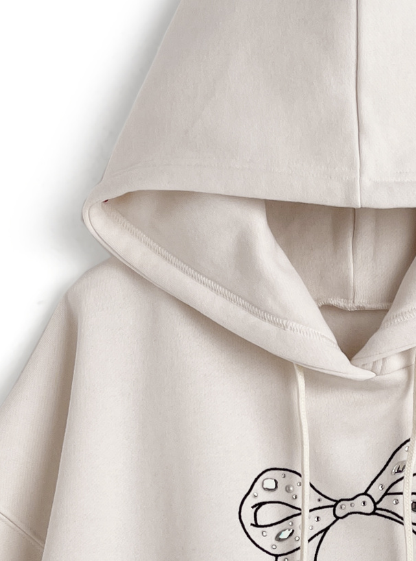 リボン刺繍ラインストーンスウェットパーカー