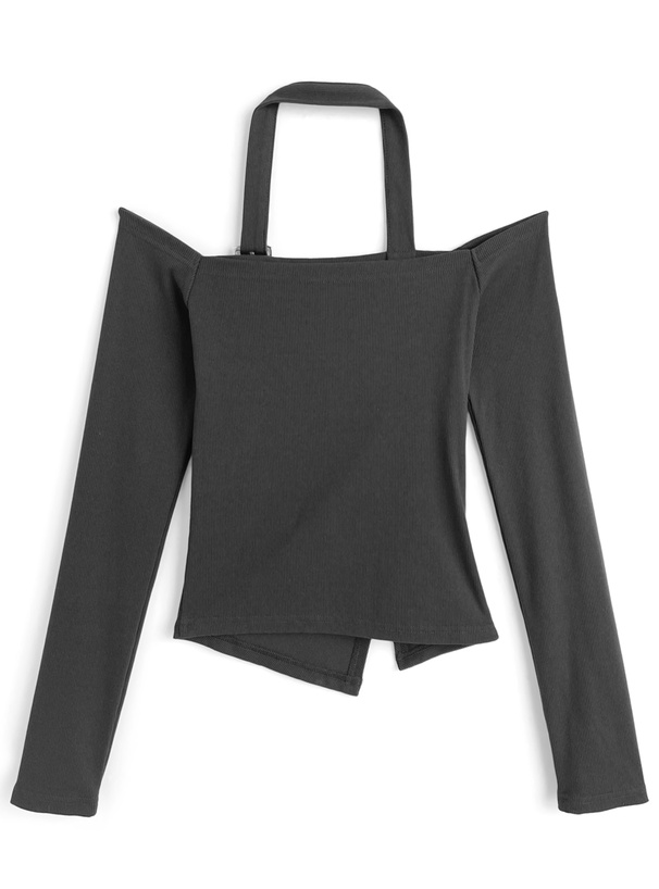 ホルターネックベルトオフショルダーキャザースリットトップス