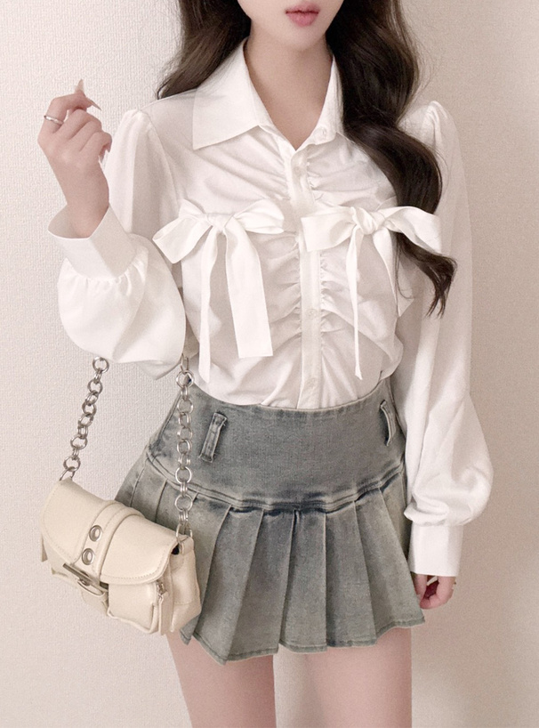 ダブルリボンギャザーブラウス