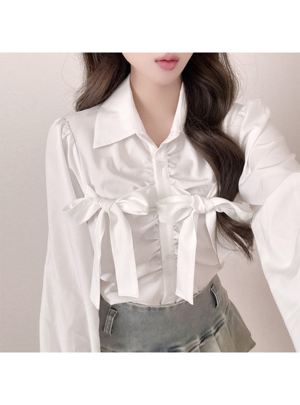 ダブルリボンギャザーブラウス