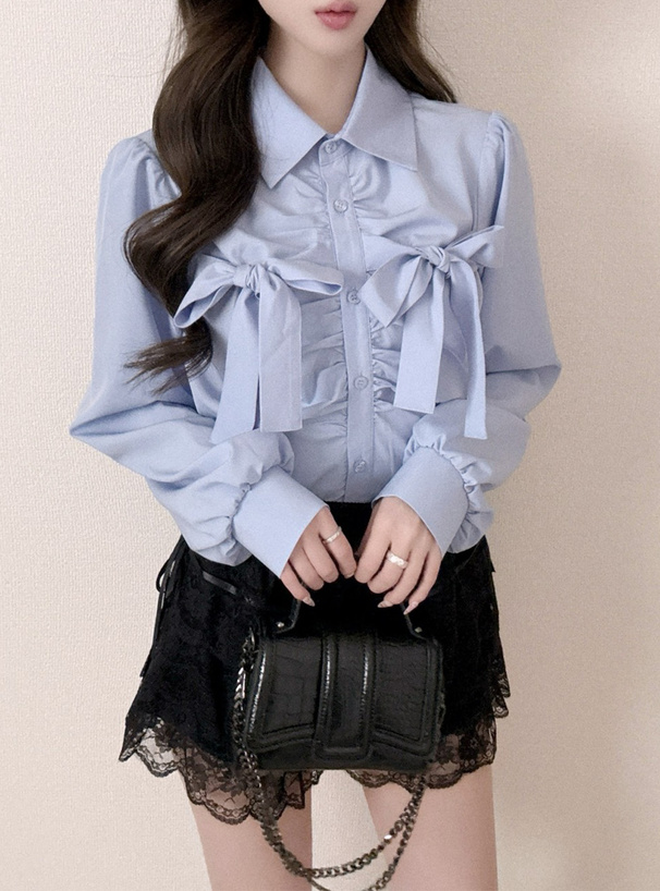 ダブルリボンギャザーブラウス