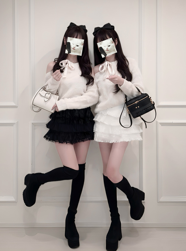 インパン裏地付きレースリボンティアードフリルミニスカート