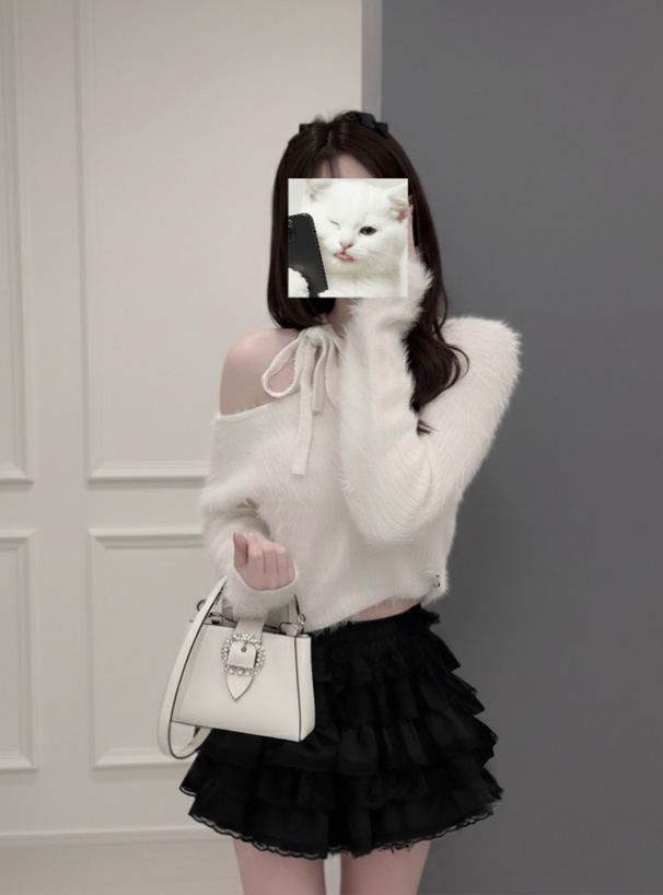 インパン裏地付きレースリボンティアードフリルミニスカート