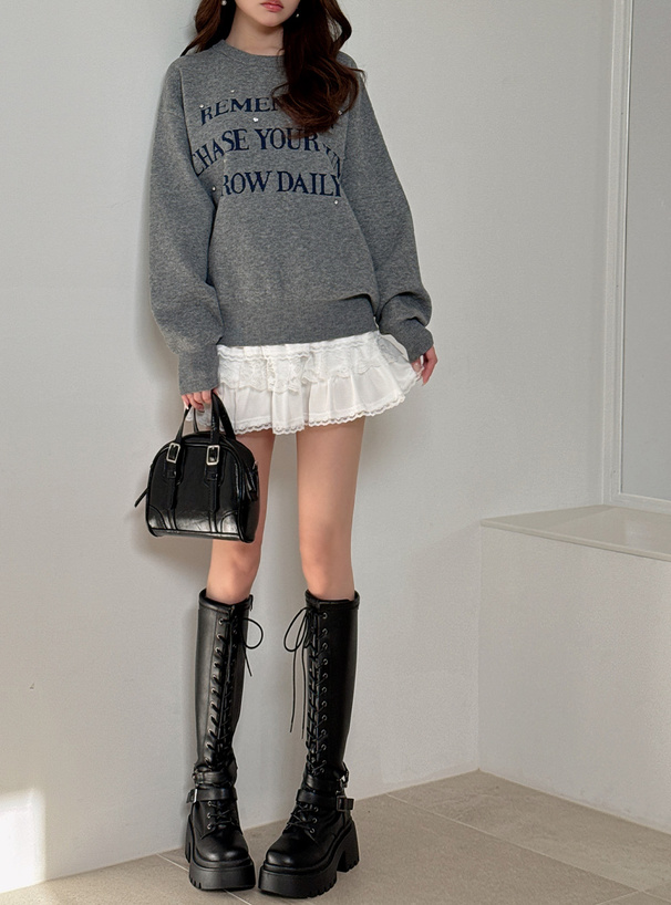 インパン裏地付きレースリボンティアードフリルミニスカート