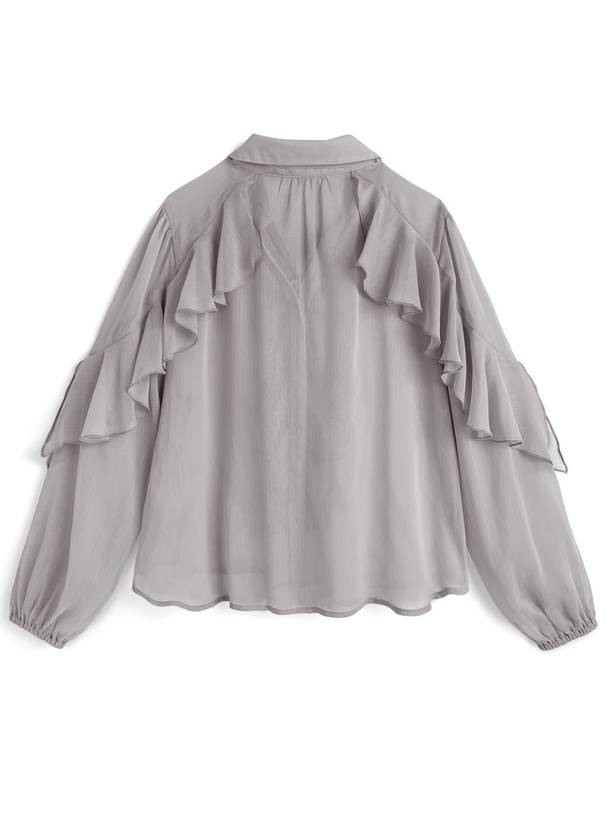 リボン付きラッフルフリルシアーブラウス